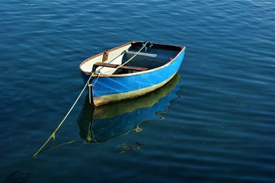 Boat moored in lake