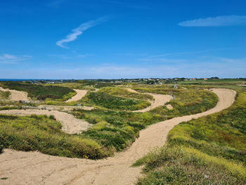 Scenic view of landscape against blue sky