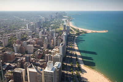 High angle view of buildings in city