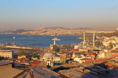 High angle view of city at waterfront