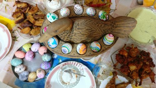 High angle view of food on table