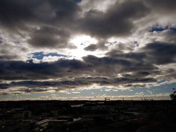 Storm clouds over cityscape