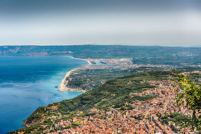 Aerial view of the town of palmi from the top of mount sant'elia, calabria, italy