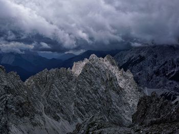 Scenic view of mountains against cloudy sky