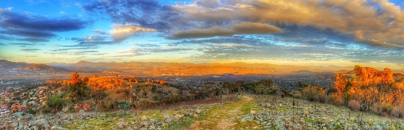 Scenic view of landscape against sky at sunset