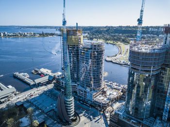 High angle view of buildings in city