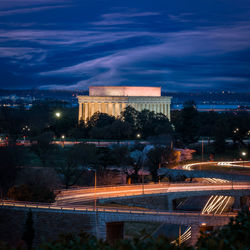 Illuminated historic building against sky at night