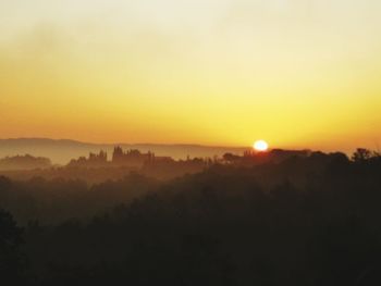 Scenic view of silhouette landscape against sky during sunset