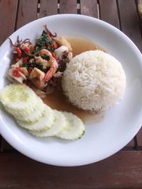 High angle view of meal served in plate on table