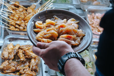 Close-up of chicken meat from buffet