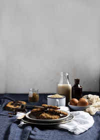 Close-up of breakfast served on table