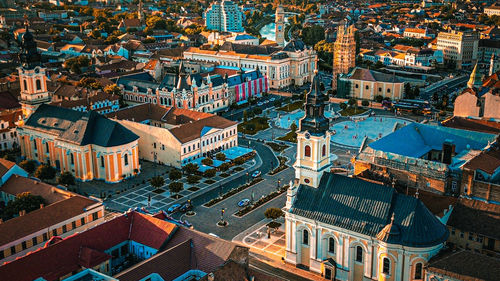 High angle view of buildings in city