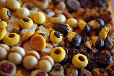 Full frame of assorted chocolate cookies. tea pastries