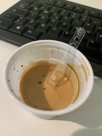 High angle view of coffee on table