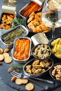 High angle view of food on table