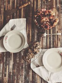 High angle view of breakfast on table