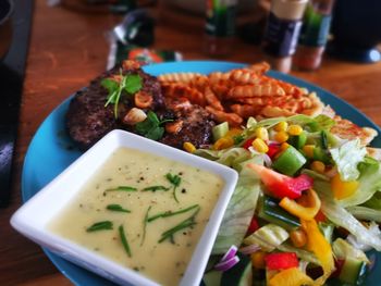 High angle view of meal served in plate