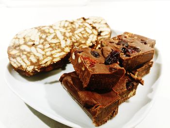 Close-up of chocolate cake in plate