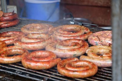 Close-up of meat on barbecue grill