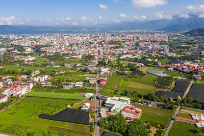 High angle view of townscape against sky