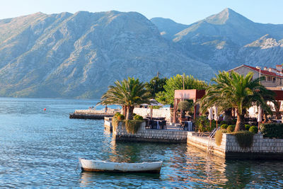 Bay terrace restaurant, mountain view in kotor bay in montenegro