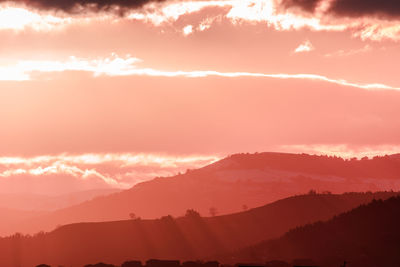 Scenic view of silhouette mountains against sky during sunset