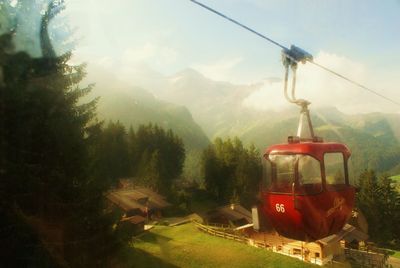 High angle view of overhead cable cars on landscape