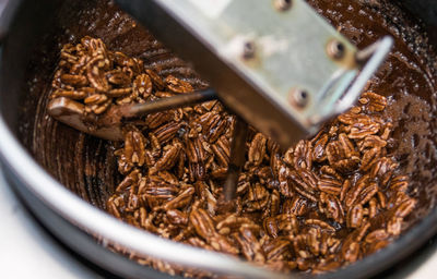 High angle view of chocolate in bowl