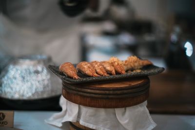 Close-up of burger on table