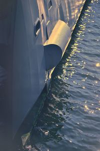 High angle view of boats moored in sea