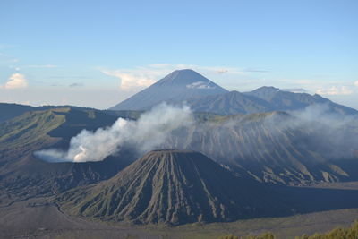 Smoke emitting from volcanic mountain