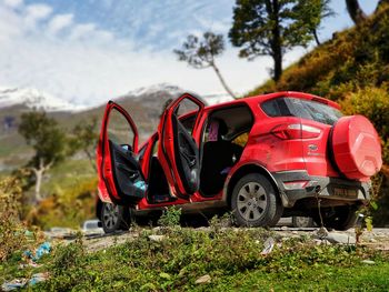 Red car on field