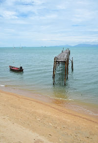 Scenic view of calm sea against cloudy sky