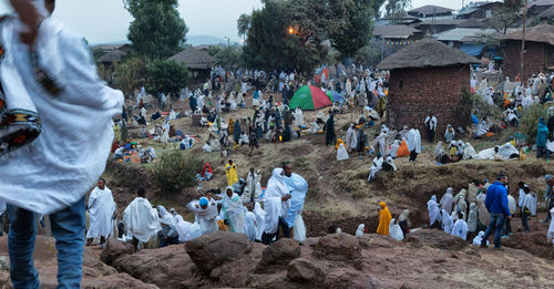 Group of people in traditional temple