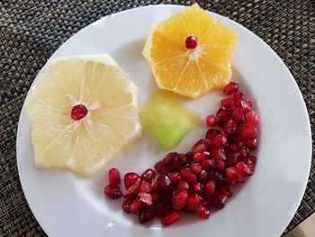 High angle view of fruits in plate