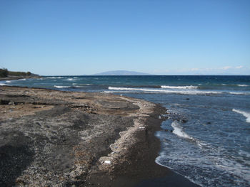 Scenic view of sea against clear sky