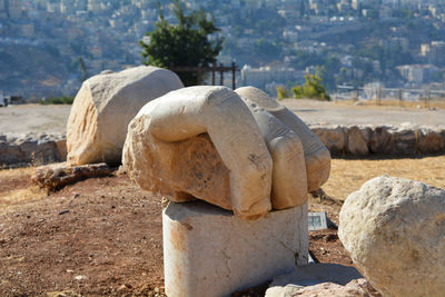 Hand of the statue of  hercules,	amman, jordan