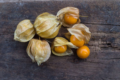 High angle view of fruits on table