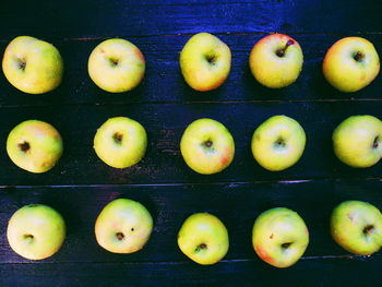 High angle view of apples on table