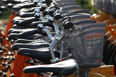 Close-up of bicycles