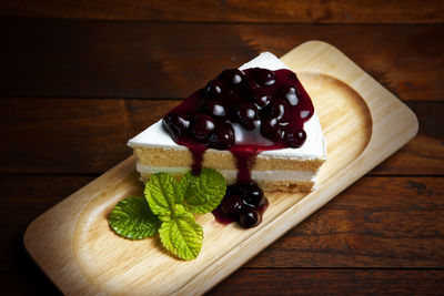 High angle view of dessert on cutting board