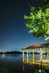 Scenic view of lake against sky at night