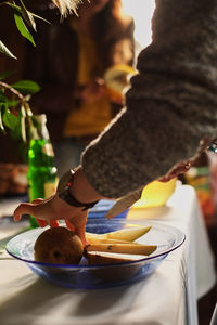 Close-up of fruits in plate on table