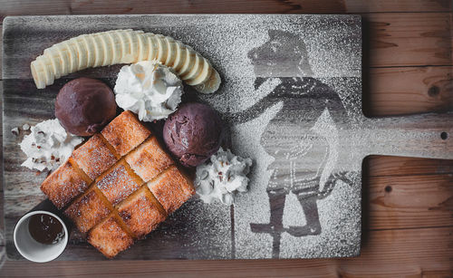 High angle view of ice cream on table