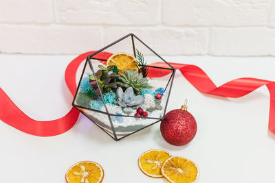 High angle view of fruits on table