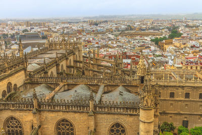 High angle view of buildings in city