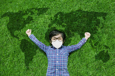 High angle view of man standing by plants