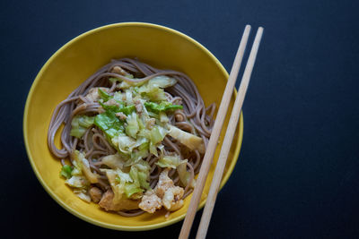 High angle view of noodles in bowl