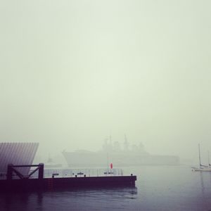 Scenic view of sea during foggy weather