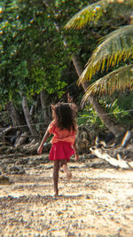 Rear view of woman walking on street